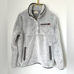 Simply Southern Frost Gray White Soft Warm Preppy Plush Pullover Women’s Small